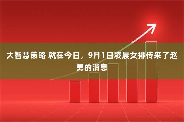大智慧策略 就在今日，9月1日凌晨女排传来了赵勇的消息